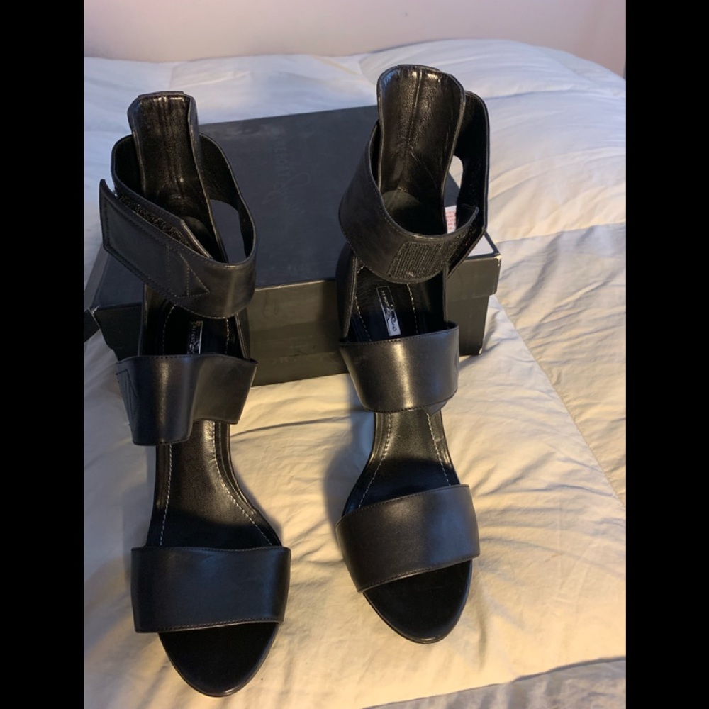 Women’s Black Leather multi strap sandals .